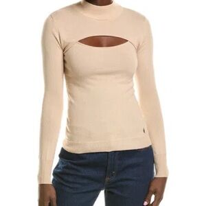 NWT Milly Cutout Wool & Cashmere Cut-out Turtleneck Sweater, Size Large.